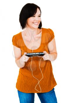 Royalty Free Photo of a Woman Model Listening to a Media Player