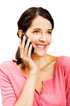 Royalty Free Photo of a Woman Talking on a Cell Phone and Smiling