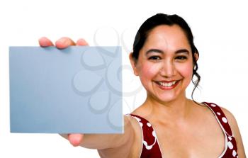 Royalty Free Photo of a Women Holding a Placard to the Camera