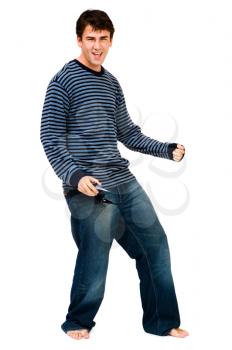 Royalty Free Photo of a Barefoot Man Dancing