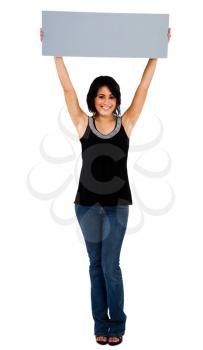 Royalty Free Photo of a Woman Holding up a Blank Placard