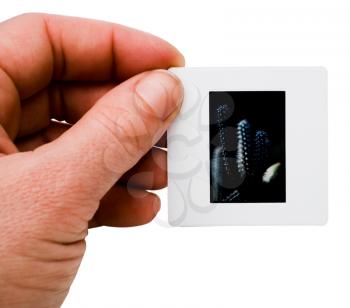Royalty Free Photo of a Person Holding a Photograph Slide