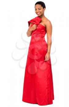 Royalty Free Photo of a Woman Modeling a Long Red Dress