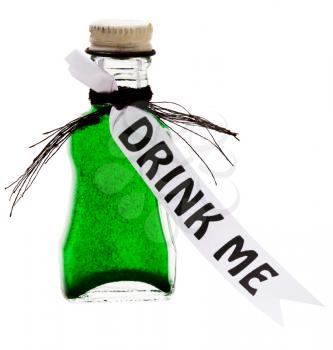 Royalty Free Photo of a Glass Bottle with a Drink me Tag Attached