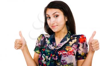 Royalty Free Photo of a Woman showing Two Thumbs up