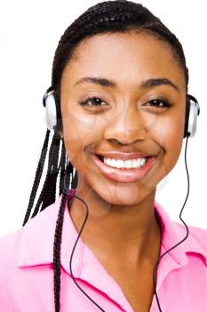 Royalty Free Photo of a Young Woman  Listening to Headphones