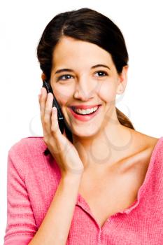 Royalty Free Photo of Woman Smiling and Talking on a Cell Phone