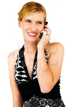 Royalty Free Photo of a Woman Smiling and Talking on the Phone