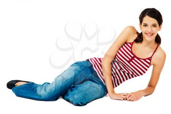 Royalty Free Photo of a Woman on the Floor Leaning on her arm