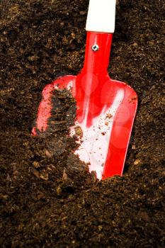 Royalty Free Photo of a shovel in the Dirt