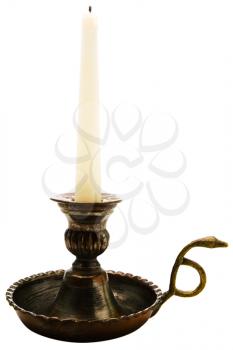 Royalty Free Photo of a Taper Candle on a Candlestick Holder