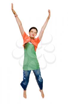 Royalty Free Photo of a Young Girl Jumping in the Air