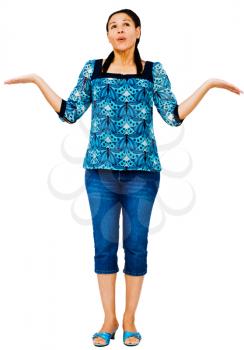Royalty Free Photo of a Woman Standing with her Hands out