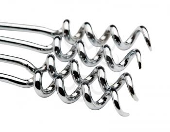 Metallic corkscrews in an order isolated over white
