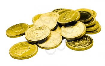 Coins of gold isolated over white