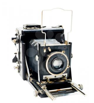 Black color old camera isolated over white