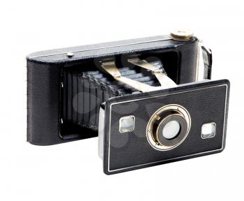 Old black camera isolated over white