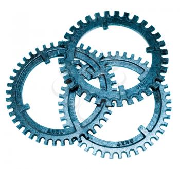 Blue color gears isolated over white
