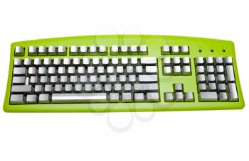 Close-up of a green color keyboard isolated over white