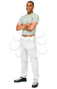 Confident mid adult man posing and smiling isolated over white