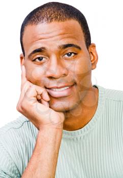 Close-up of a mid adult man smiling isolated over white
