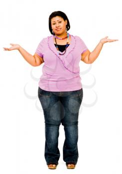 African woman posing and gesturing isolated over white