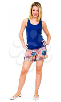 Smiling mid adult woman posing isolated over white