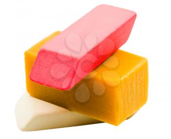 Colorful stack of erasers isolated over white