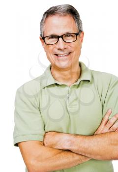 Man standing and smiling isolated over white
