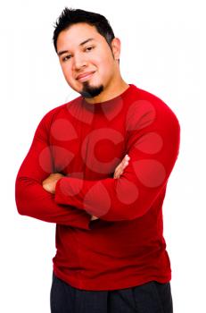 Man posing and smiling isolated over white