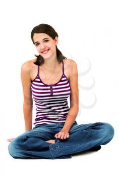 Smiling young woman posing isolated over white