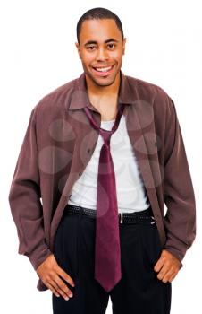 Happy young man posing isolated over white