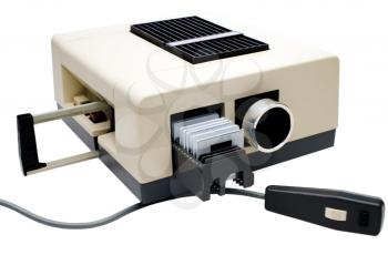 Slides in a slide projector isolated over white