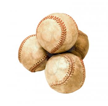 Used dirty baseballs isolated over white