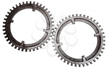 Two gears of gray color isolated over white