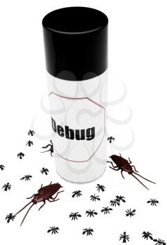 Cockroaches and ants near an insect repellent isolated over white