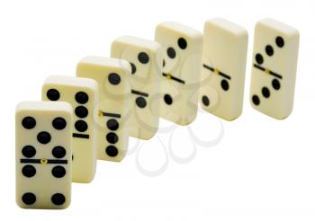 Row of dominos isolated over white