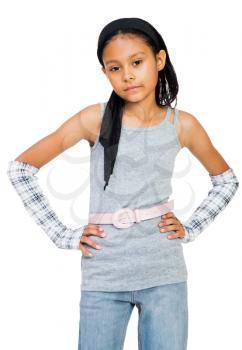 Portrait of a girl standing isolated over white
