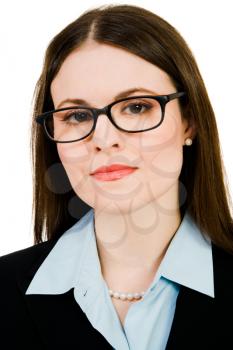 Portrait of a businesswoman wearing eyeglasses isolated over white