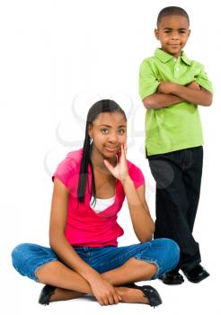 Teenage girl smiling with a boy isolated over white