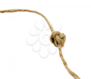 Tied node of twine isolated over white