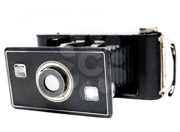 Old black color camera isolated over white