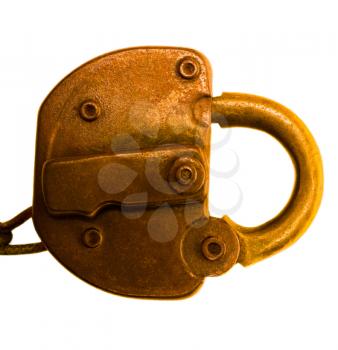 Rusty lock isolated over white