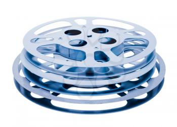 Blue film reel gears isolated over white