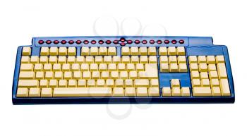 Computer keyboard of blue color isolated over white
