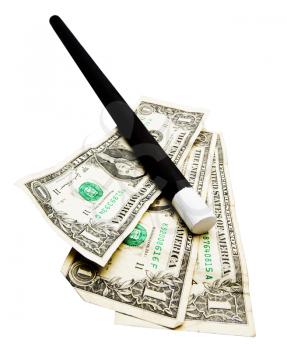 Magic wand with American dollars isolated over white