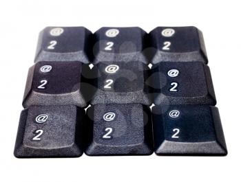 Number 2 computer keys isolated over white