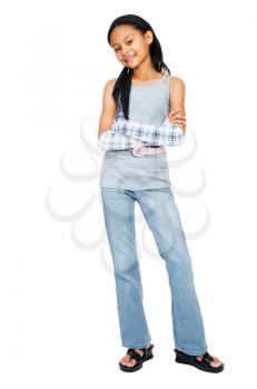 Portrait of a girl posing with her arms crossed isolated over white