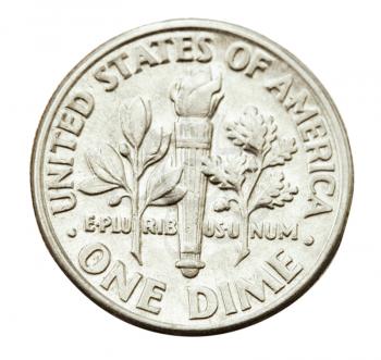 One dime coin isolated over white