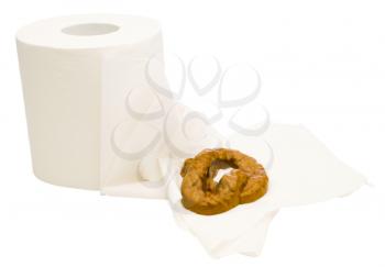 Feces with toilet paper isolated over white